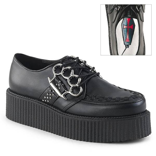 Demonia V-CREEPER-516 Black Vegan Leather Schuhe Damen D895-423 Gothic Creepers Schuhe Schwarz Deutschland SALE